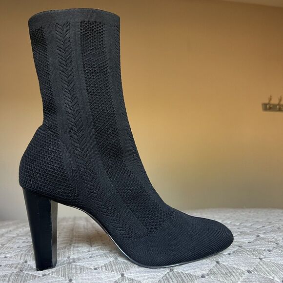 Charles by Charles David Black Stretch Knit Mid Calf Heeled Boots Women 8.5 - Picture 3 of 16